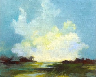 ARISING, oil painting landscape painting, original oil, 100% charity donation, stretched canvas 8x10 clouds,