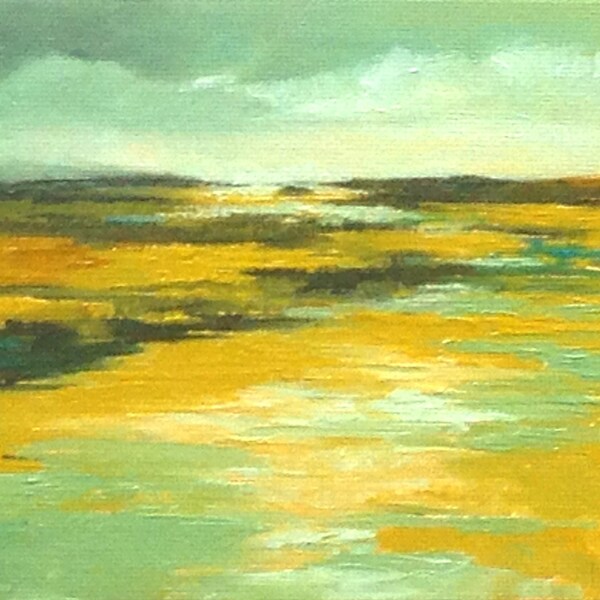 NEW WAY, oil painting landscape original oil, 100% charity donation, original painting  5x7 canvas panel, clouds, desert