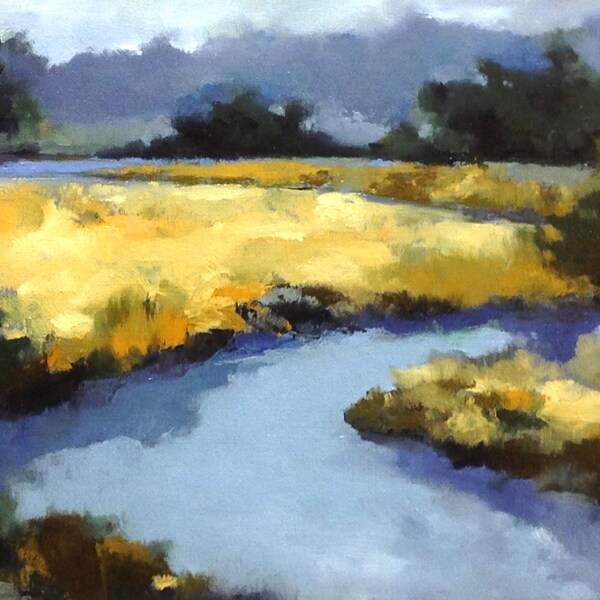 MEANDERING, oil landscape painting original 100% charity donation, 11x14 canvas  panel, field, low country