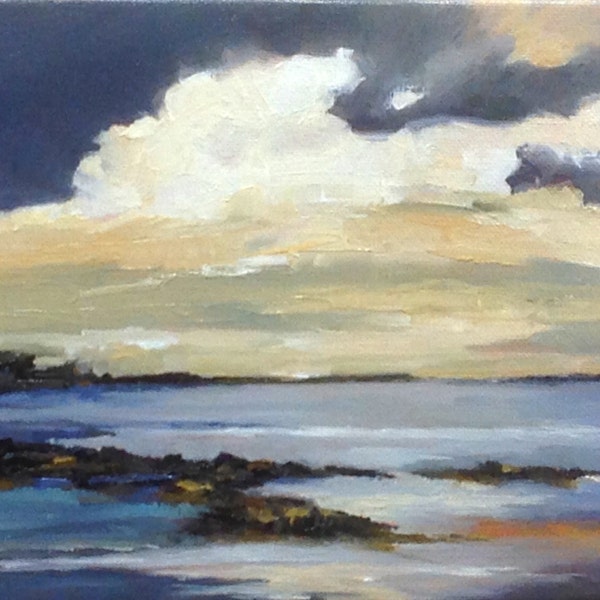 BIG CHILL, oil painting landscape painting, original oil, 100% charity donation, stretched canvas 8x10 clouds,