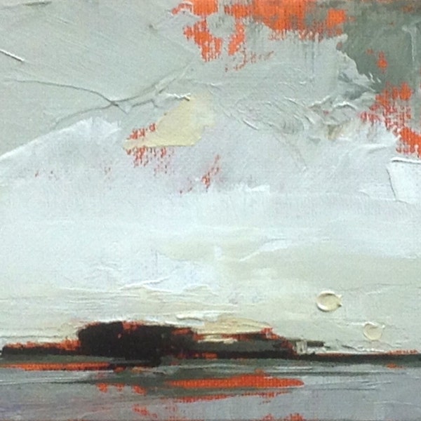 ARCTIC, oil painting landscape original oil, 100% charity donation, original painting  5x7 canvas panel, clouds, gray
