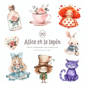 Clipart aquarelle Alice, décoration de chambre d'enfant, animaux mignons PNG, animaux pour enfants, scrapbooking,fête d'anniversaire PNG