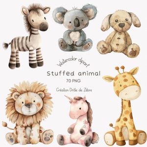 Clipart d'animaux, décorations pour pépinières, aquarelle d'animaux mignons, illustrations de peluches, anniversaire, éléments scrapbooking