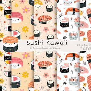 Motif sans couture sushi, papier sans couture mignon motif répétitif Collection de papiers numériques impression tissu commercial fond PNG
