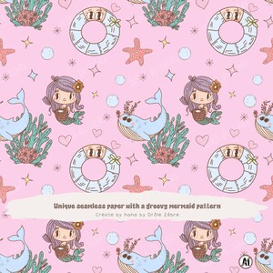 Modèle sans couture sirène rétro, conception mignonne de sublimation, modèle sans couture sirène Groovy, papier sans couture pastel Png