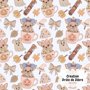 Chihuahua seamless pattern trendy seamless pattern autumn repeating pattern cute dog seamless pattern Halloween digital paper
