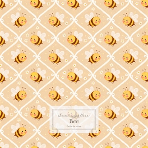 Motif Sans Couture Abeille Beige Coquette | Nœuds Minimalistes Aquarelle | Papier Scrapbooking Numérique Seamless Pattern