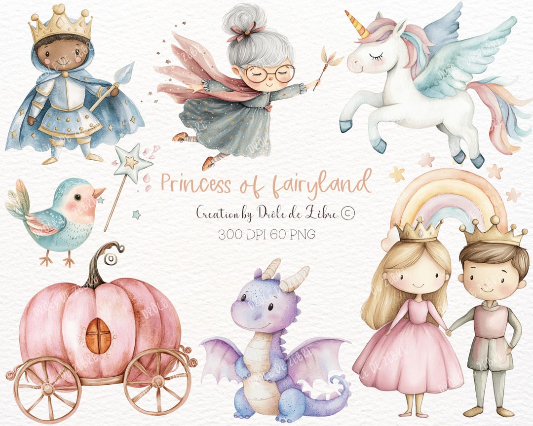 Watercolor Fairy Clipart Fairy Cute Princess for Kids Unicorn Princess ...
