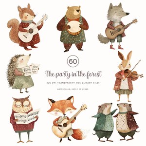 Clipart animaux aquarelle, mignons animaux clipart, décoration pour la chambre d'enfant, animaux des bois, PNG pour le scrapbooking.