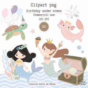 Lot de clipart sirène, téléchargement sirène mignonne, téléchargement immédiat, monde de la mer, monde marin, images png, stickers digital