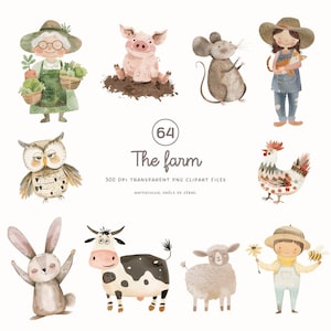 Clipart animaux de la ferme, décoration de chambre d'enfant, animaux mignons PNG, animaux pour enfants, scrapbooking, fête d'anniversaire