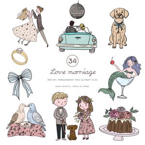 Clipart de personnes mariage dessiné à la main, Clipart de fête de mariage lunatique, pour faire-part de mariage, fêtes PNG, mariés PNG