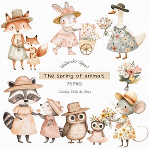 Clipart aquarelle animaux, oies, ours, lapins, souris et renards. Formats PNG décoration de pour l'art mural pour enfants, scrapbooking PNG