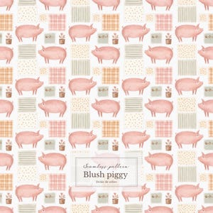 Patrón minimalista sin costuras de cerdo de granja, patchwork vintage ingenuo, papel digital para guardería, patrón textil rústico campestre PNG