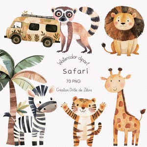 Clipart animaux, décor de pépinière, clipart aquarelle safari mignon, clipart animaux, clipart lion, clipart anniversaire, scrapbooking