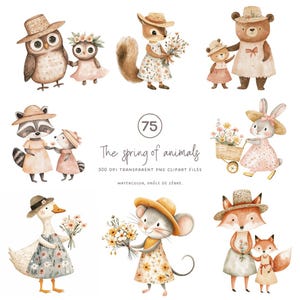 Clipart aquarelle animaux,des oies, ours, lapins, souris, renards, animaux mignons, clipart PNG, décoration PNG pour enfants, scrapbooking