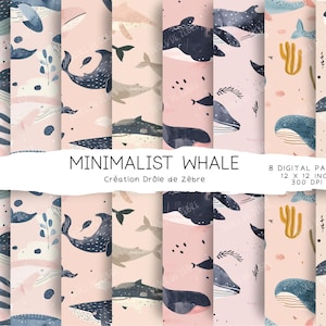 Seamless whale, minimalist seamless whale paper, whale PNG, digital paper collection, seamless pattern, commercial