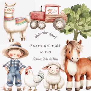 Clipart d'animaux, décoration de pépinière, aquarelles d'animaux, clipart d'animaux de la ferme, clipart PNG, scrapbooking, anniversaire