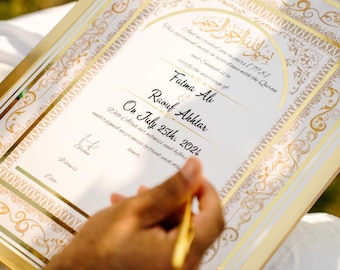 Gold Foiled Nikkah Certificate: Personalized Islamic Wedding Contract
