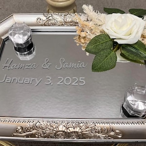 Personalized Wedding Ring Tray: Engraved Calligraphy Decor