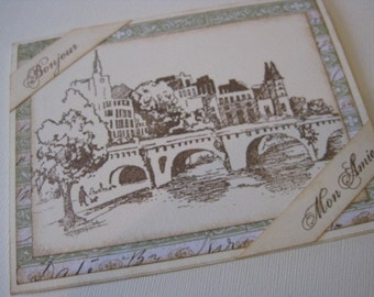 New York Street /'Bonjour New York/' 5x7 Blank Greeting Card