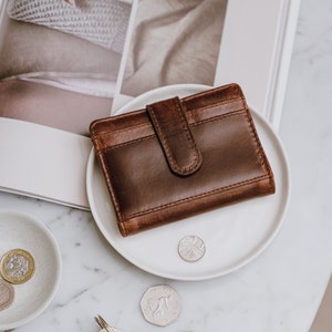 Women's Leather Card Wallet, Leather Credit Card Holder, Ladies Leather Purse, Distressed Brown