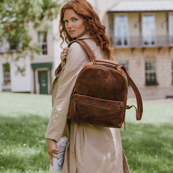 Leather Backpack, Leather Rucksack, Travel Bag, Distressed Brown