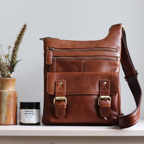 Leather Crossbody deals Bag, Tan Leather Shoulder Bag with Pockets, Tan
