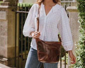 Leather Crossbody Bag, Brown Leather Shoulder Bag,  Leather Purse with Pocket