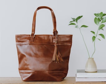 Leather Tote Bag, Laptop Carryall Purse, Brown Leather Shoulder Bag