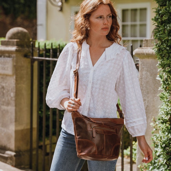 Leather Crossbody Bag, Brown Leather Shoulder Bag,  Leather Purse with Pocket