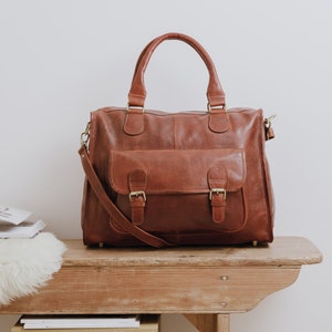 Leather Weekender bag, Genuine Leather Handmade Tan Leather Holdall Travel Bag, Leather Gifts 画像 1