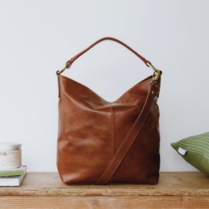 Leather handbag with crossbody strap, Leather Hobo purse, Tan