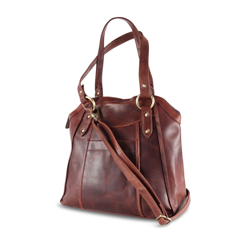 small brown leather tote bag