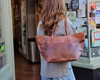 Leather Work Tote for Women, Large Laptop Bag, Brown Office Shoulder Bag, Professional Leather Handbag, New Job Gift