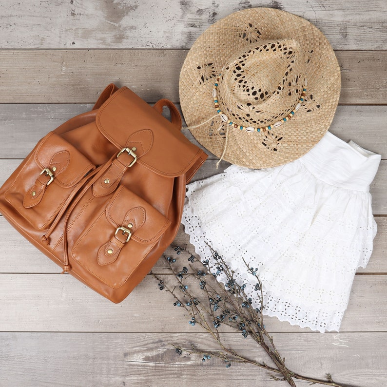 tan leather rucksack womens
