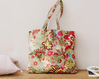 Fabric Shopping Tote, Reusable Shopping Bag, Fabric Tote, Floral Fabric Bag, Foldaway Bag