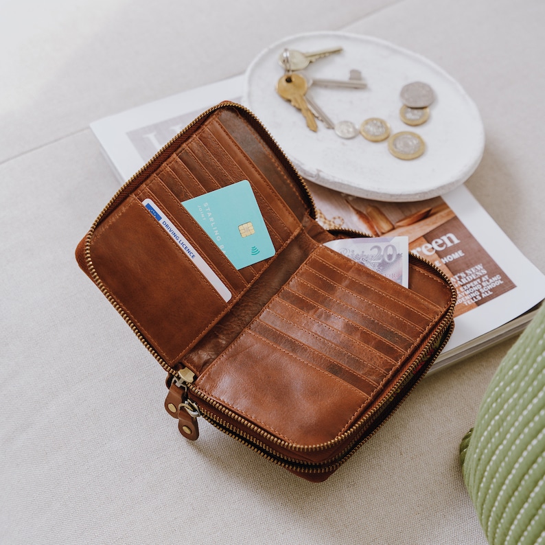 Womens Leather Wallet Large Leather Zip Around Wallet With Etsy