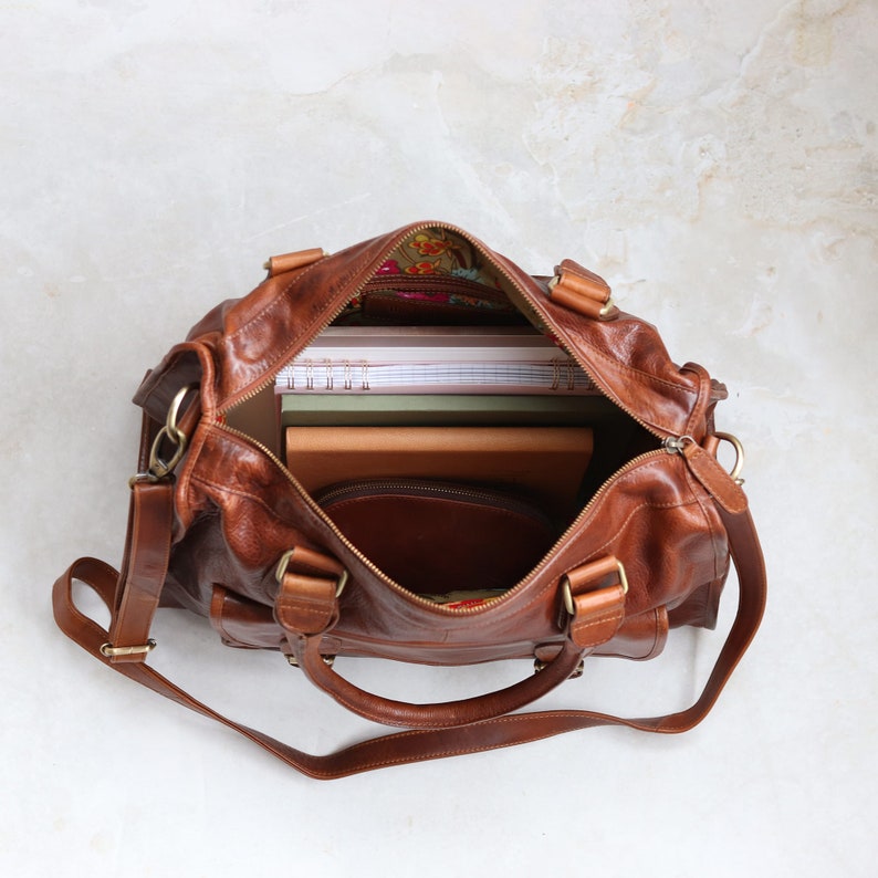 Leather Weekender bag, Genuine Leather Handmade Tan Leather Holdall Travel Bag, Leather Gifts 画像 4