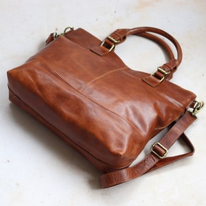 Large Leather Tote Bag, Brown Leather handbag With Crossbody Strap image 4