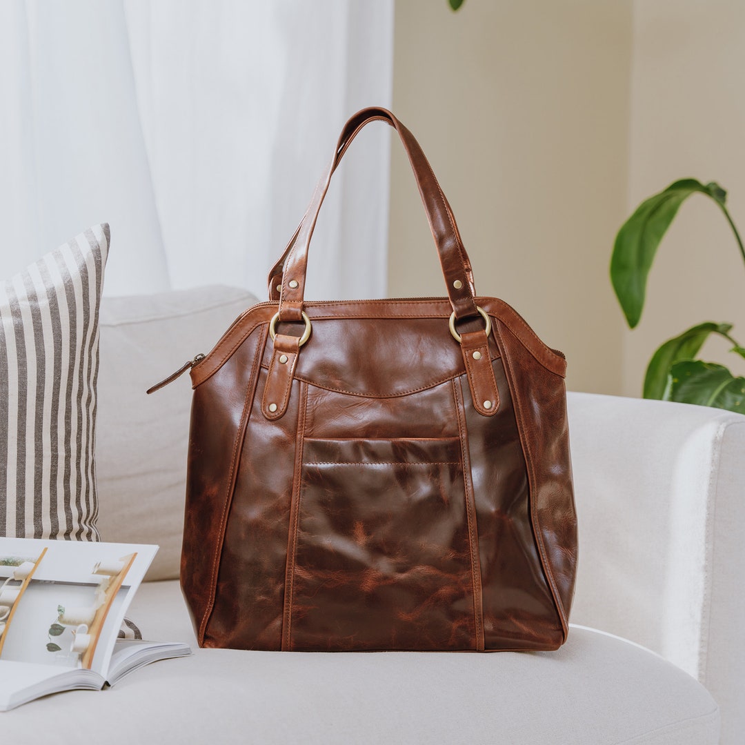 Large Brown Leather Work Tote Bag for Women Laptop friendly Shoulder Bag Professional Leather Purse Stylish Office Bag Etsy UK