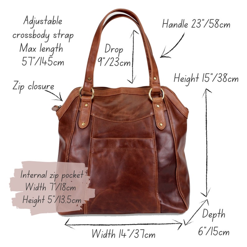 Large Brown Leather Work Tote Bag for Women, Laptop-Friendly Shoulder Bag, Professional Leather Purse, Stylish Office Bag image 7