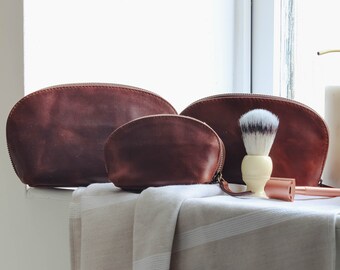 Leather Make-up Bag, Cosmetics Bag set, Small Leather Pouch, Toiletry Bag, Distressed Brown