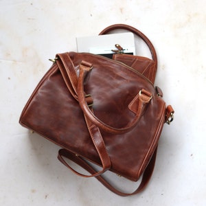 Leather Handbag Purse, Brown Leather Shoulder Bag, Leather Purse with Crossbody Strap image 3