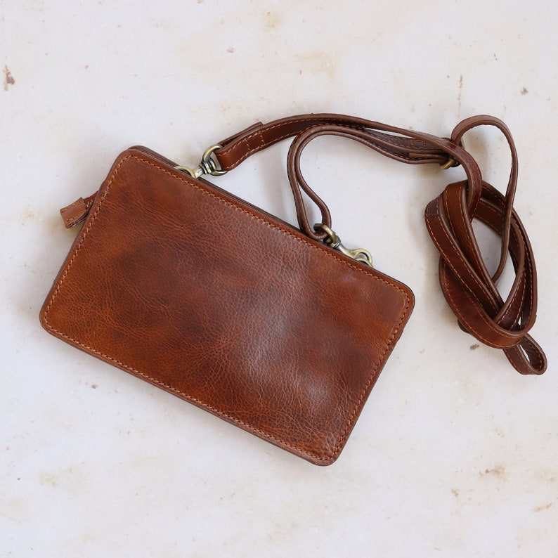 Leather Crossbody bag, Smartphone bag with Wallet, Festival bag with pockets, Tan image 4