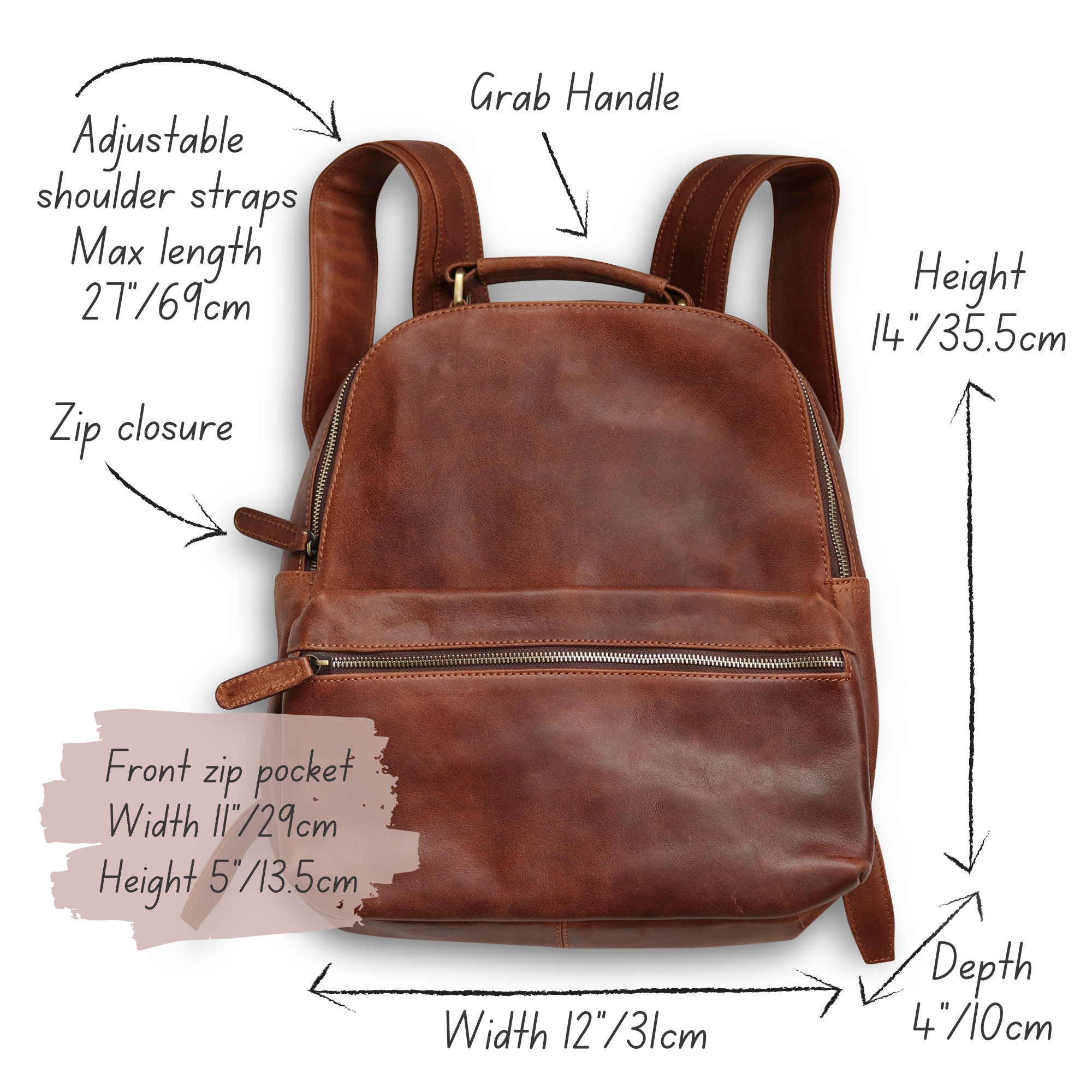 Sac à dos en cuir cognac pour ordinateur de 13 à 16 pouces | lundi Sac à dos en cuir cognac pour ordinateur de 13 à 16 pouces | lundi