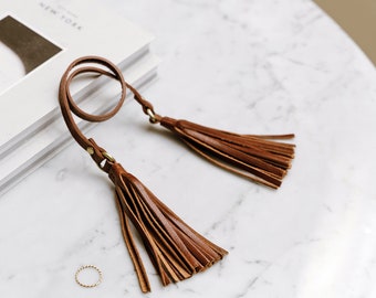 Leather Tassel Bag Charm, Double Tassel Charm, Detachable Leather Handbag Charm, Tan