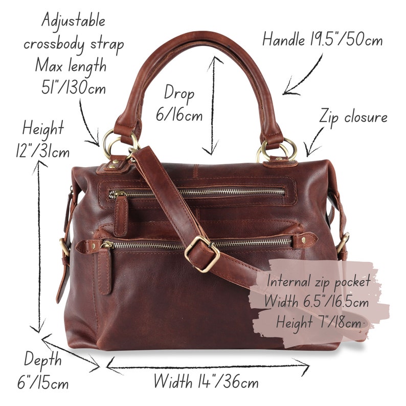 Leather Handbag, Leather Purse, Top Handle Bag, Brown image 6