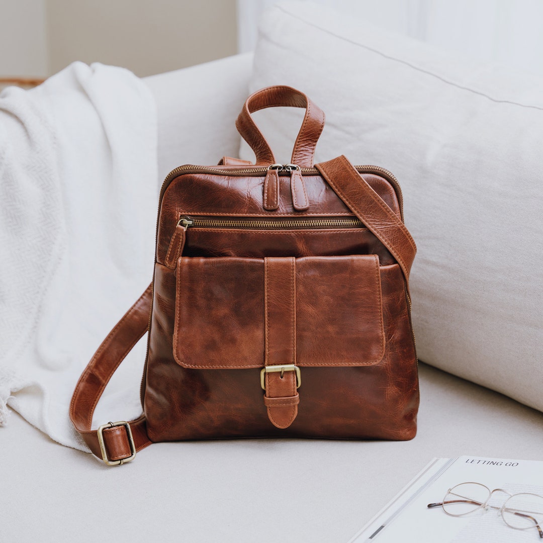 Leather Backpack Purse Women s Backpack With Pocket Handmade Leather Bag Etsy