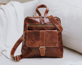 Leather Backpack, Leather Rucksack, Travel Bag, Dark Brown